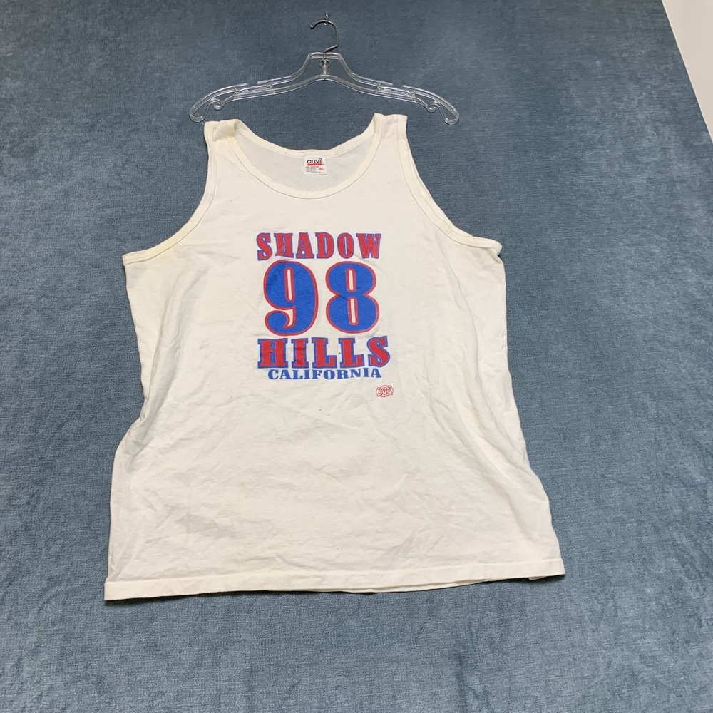 VTG Anvil Tank Top Mens XL White Shadow Hills California  Round Neck Pullover